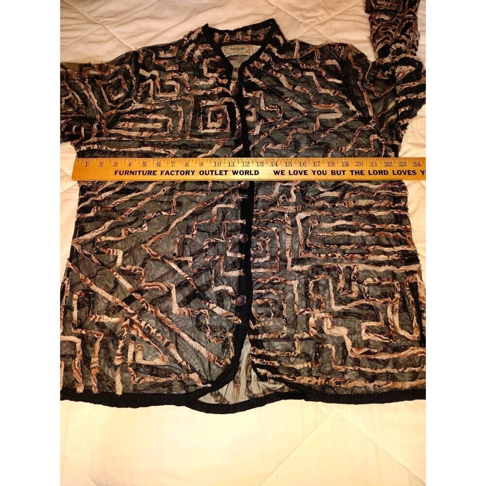 Vintage Tantrums Ribbon Applique Sheer Mesh Blouse 1X Art To Wear Textured Top - Picture 8 of 12
